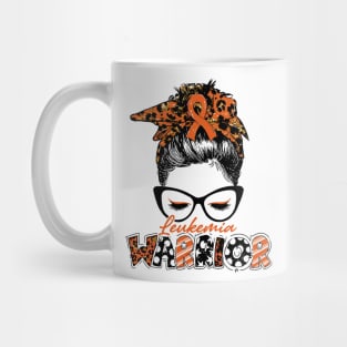 Leukemia Awareness Warrior Women Glasse Messy Bun Leopard Bandana - Happy Mothers Day, Valentines Day Mug